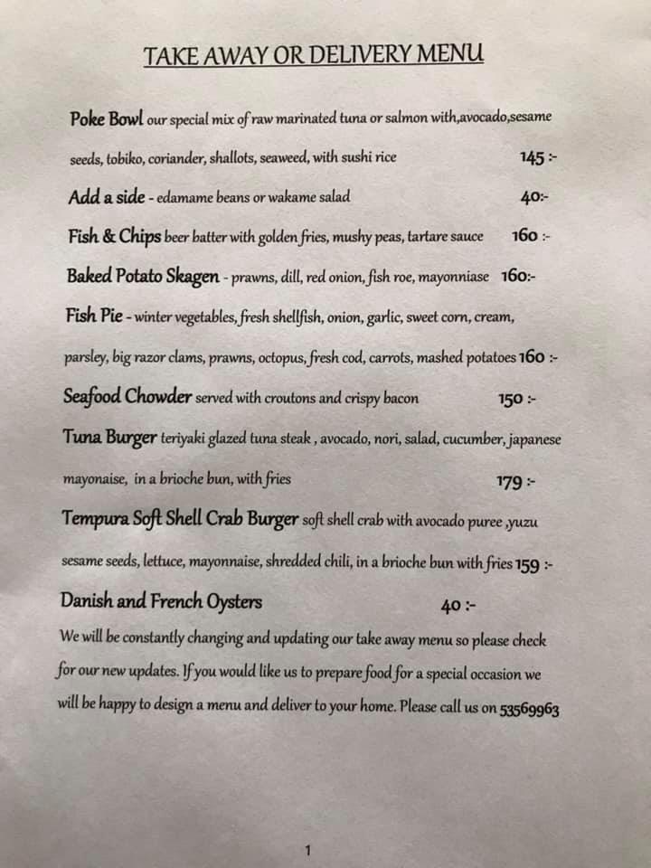 Menu at Jellyfish restaurant, Helsingør