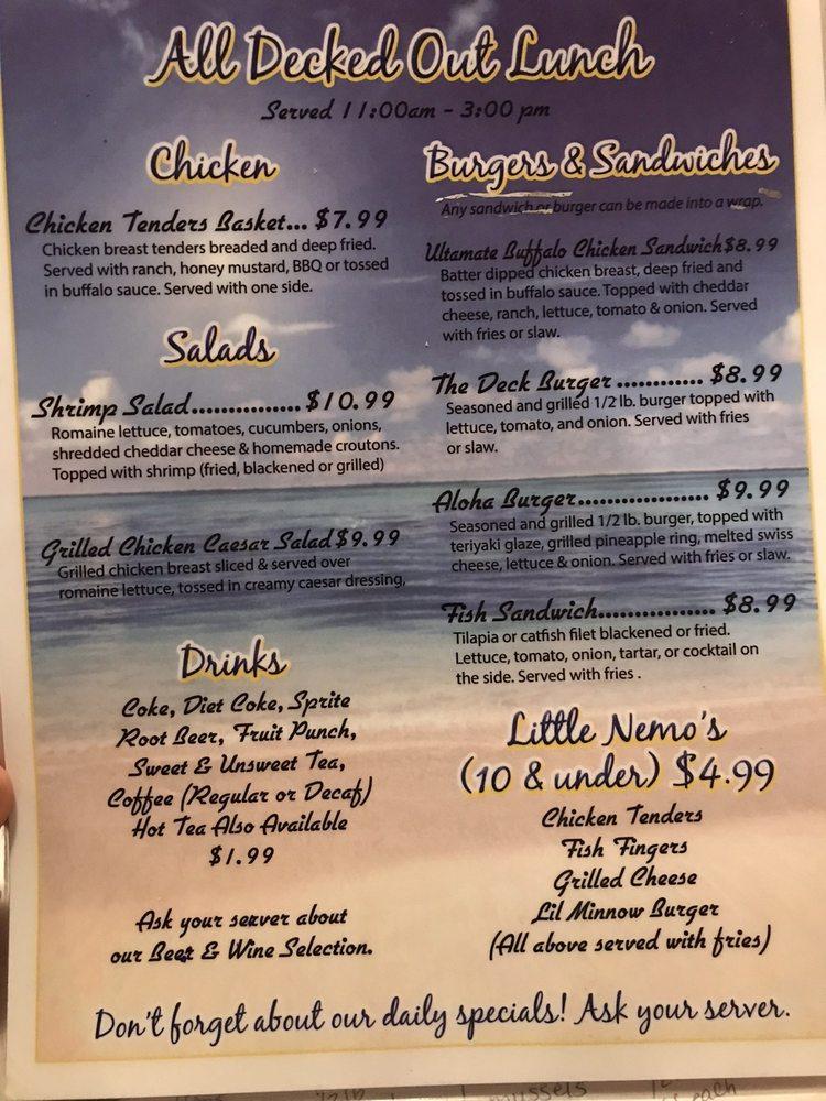 Menu at All Decked Out Seafood and Grill cafe, Live Oak, Duval St NE