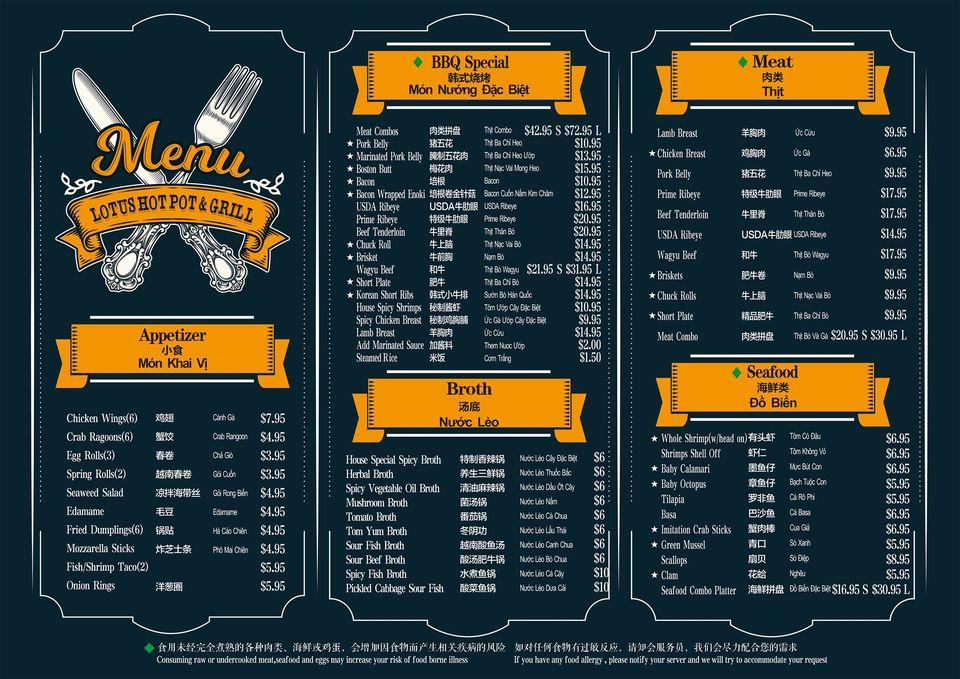 Menu at Lotus Hot Pot & Grill restaurant, Gladstone