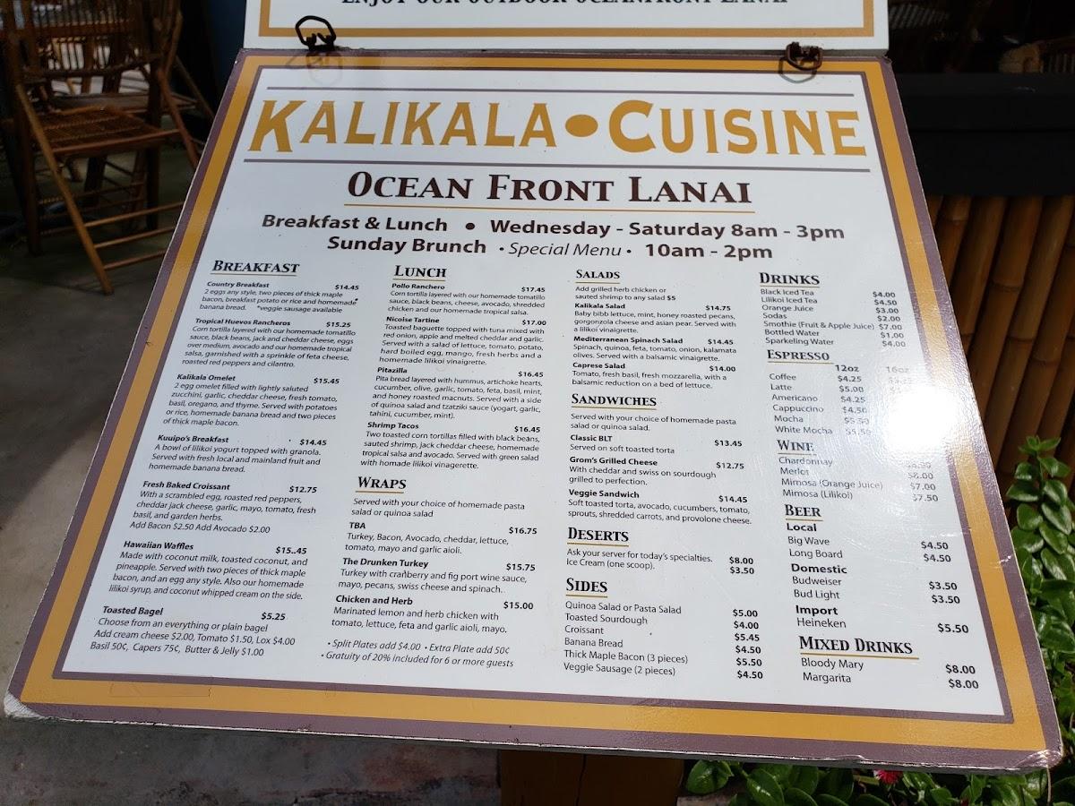 Menu at Kalikala Cuisine desserts, KailuaKona