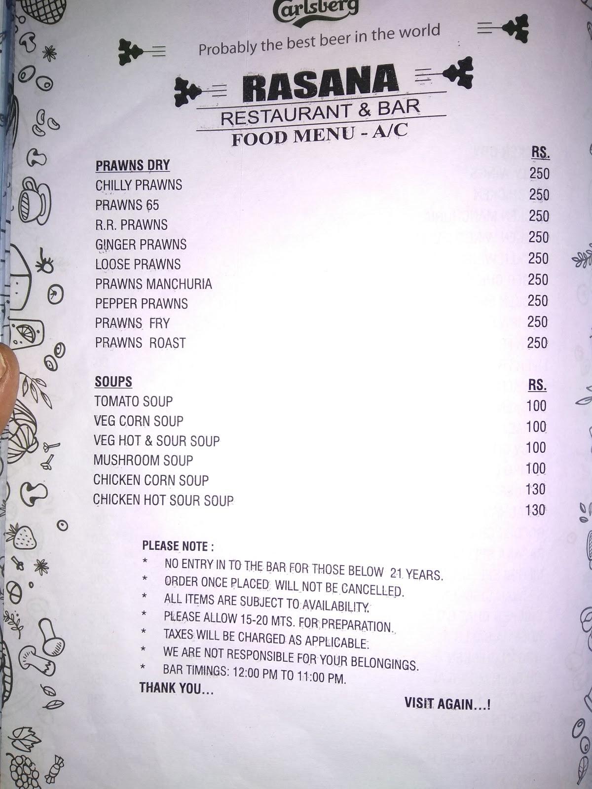Menu at Rasana Bar and Restaurant, Penamaluru