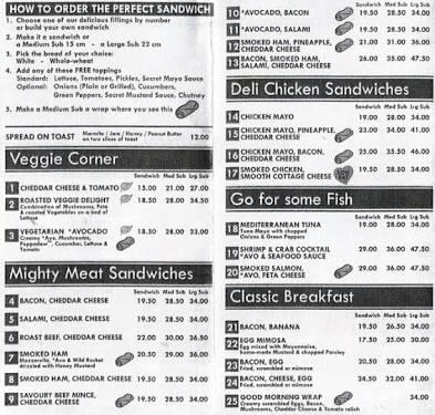 Menu at The Sandwich Shop George, George