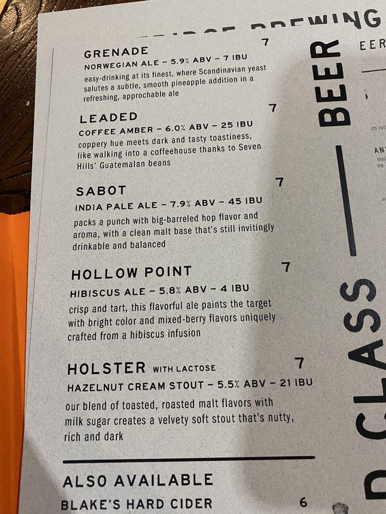 Menu at Cartridge Brewing pub & bar, Mason