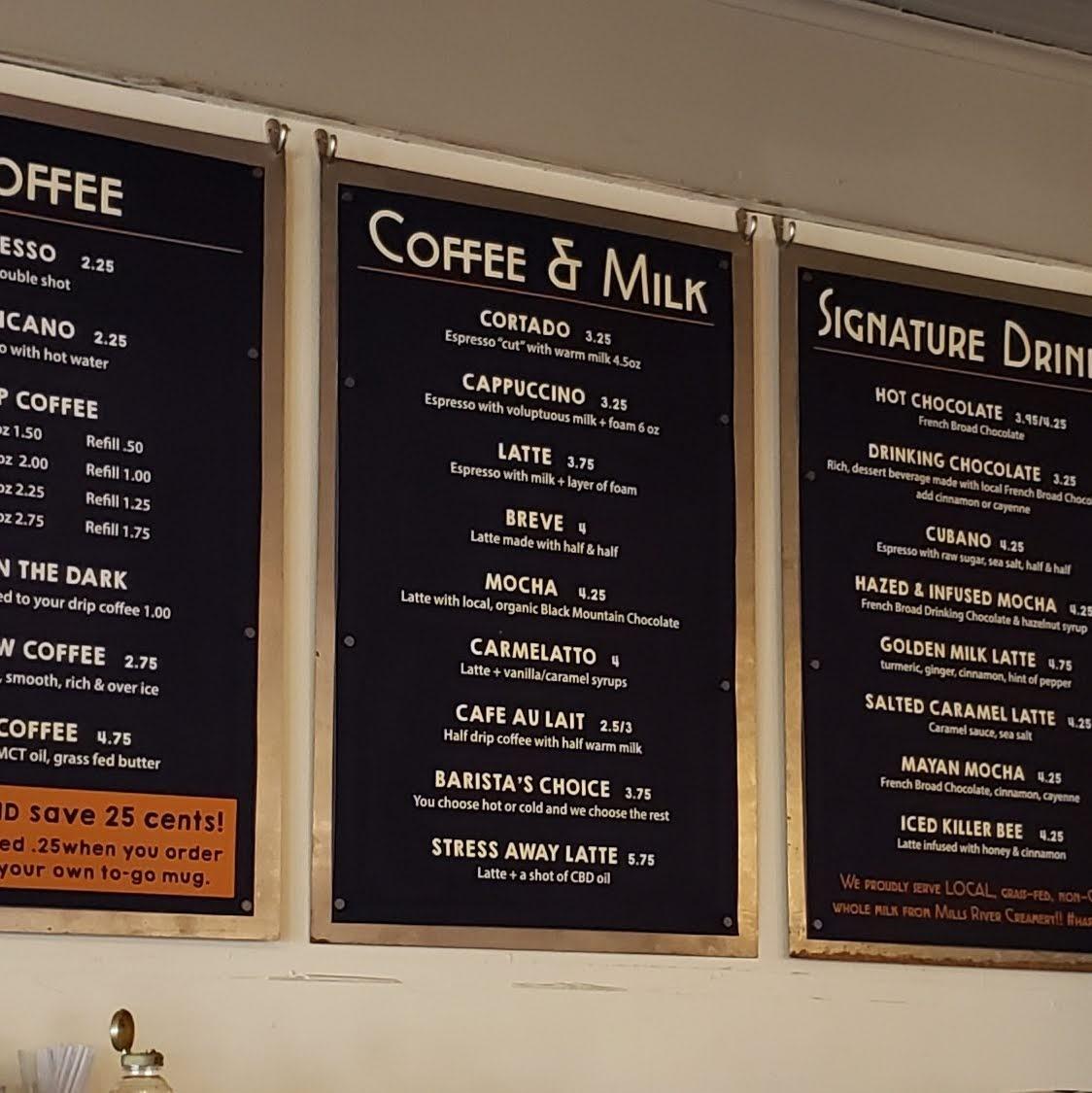 Menu at Dripolator cafe, Black Mountain