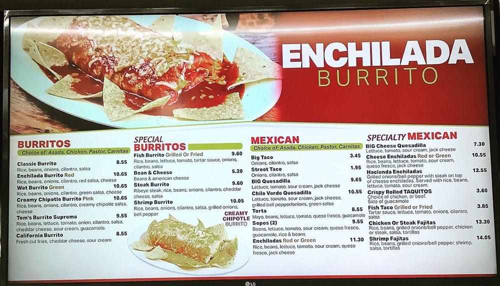 Menu at Tom's 1 World Famous Chili Burgers restaurant, Carson