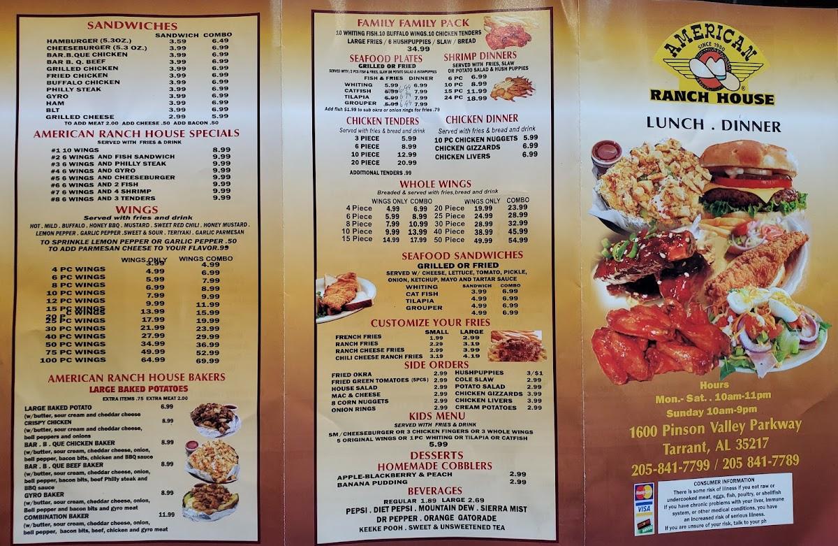 Menu at American Ranch House restaurant, Tarrant, Pinson Valley Pkwy