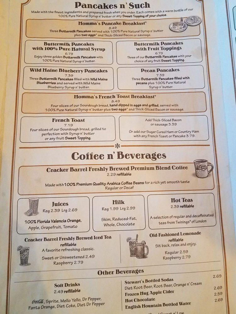 Menu at Cracker Barrel Old Country Store, Morganton