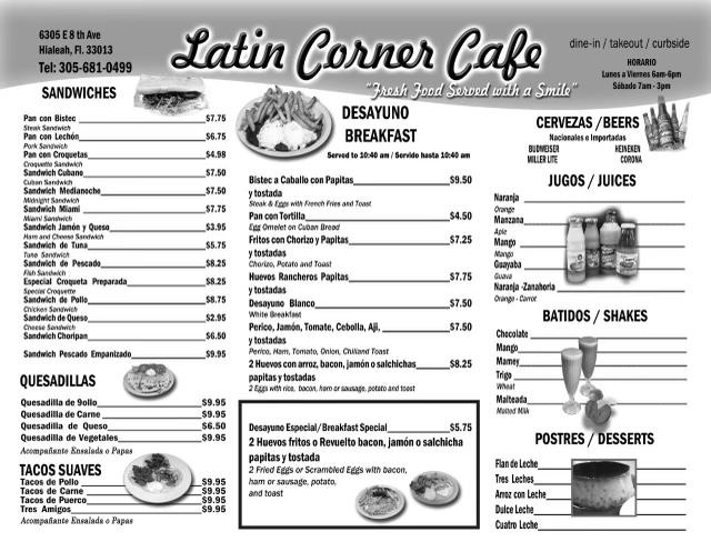 Menu at Latin Corner Cafe, Hialeah, E 8th Ave