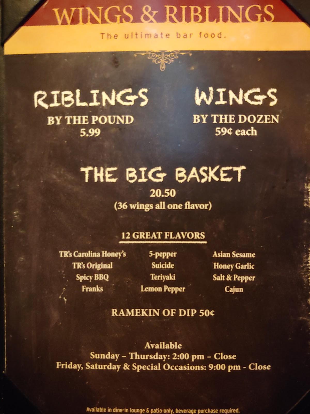 Menu at Tony Roma's BBQ, Winnipeg, Pembina Hwy