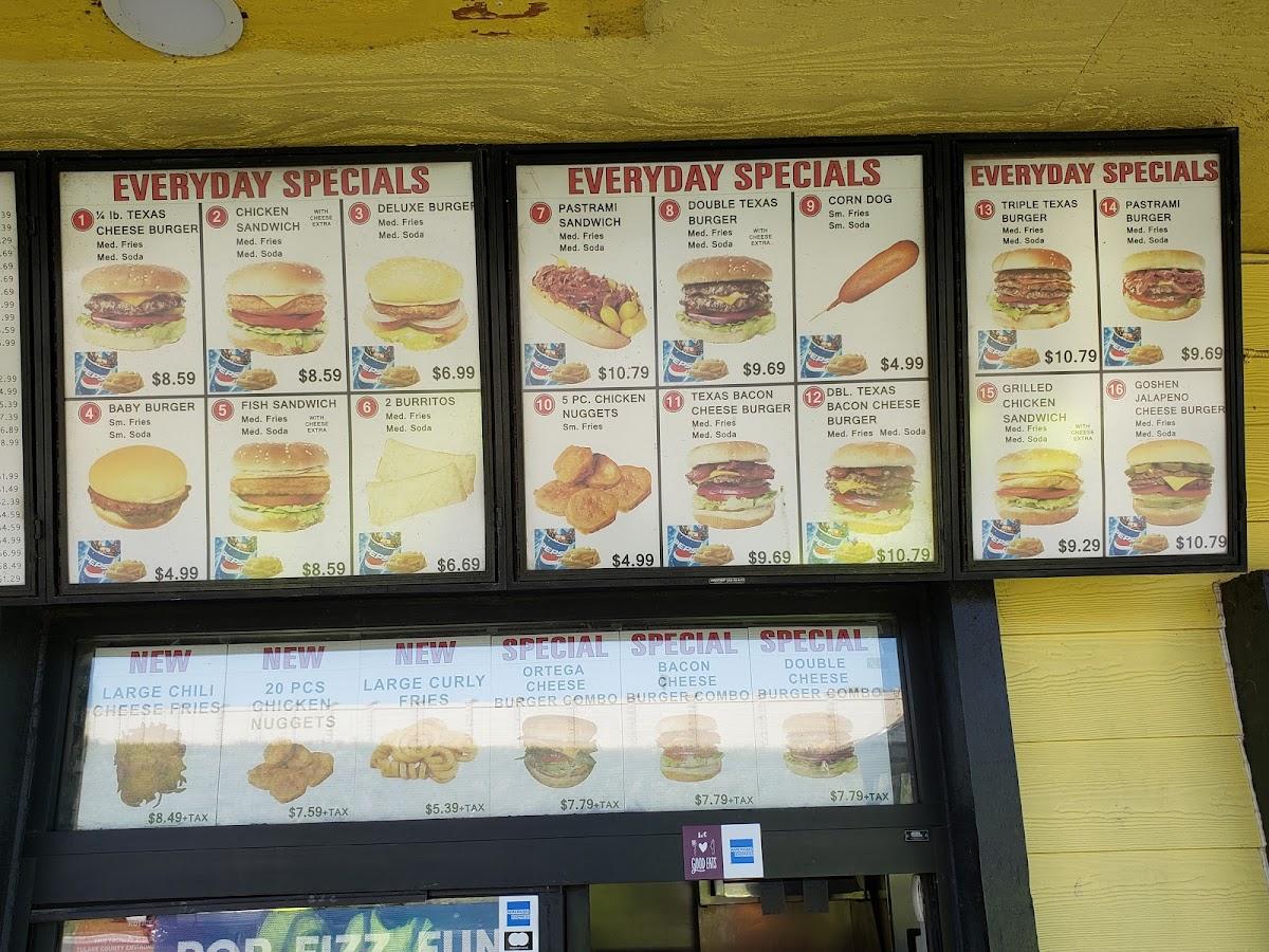 Menu at Buzz's Drive In fast food, Goshen