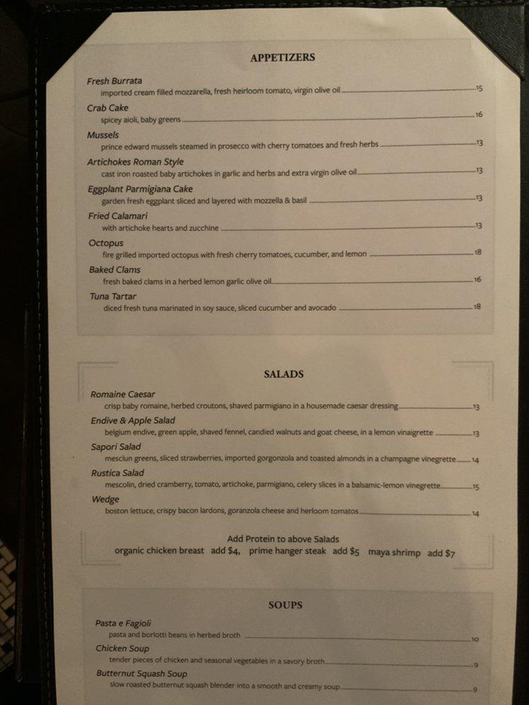 Menu at Sapori Restaurant Scarsdale, Scarsdale