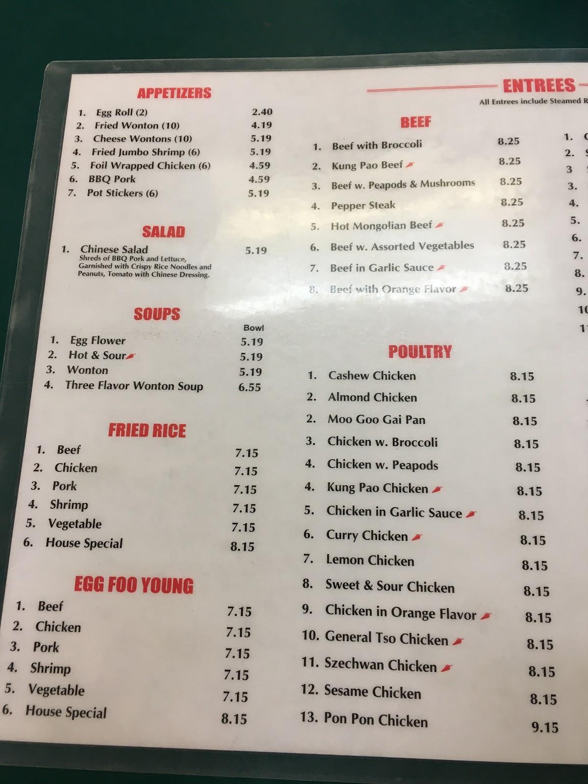 Menu at Szechwan Express restaurant, Taylorsville