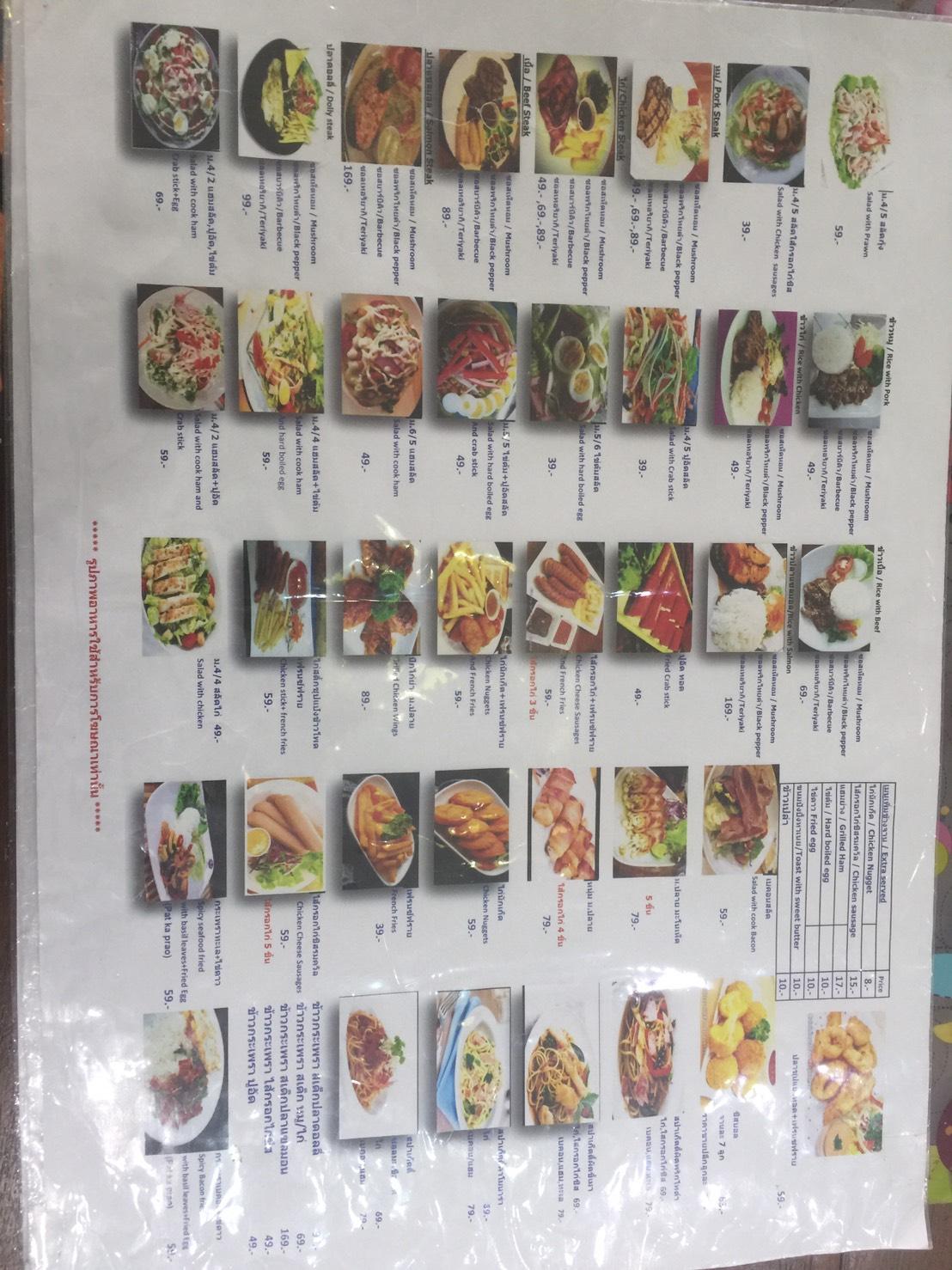 Menu at Thai Noodle Shop restaurant, Pattaya City