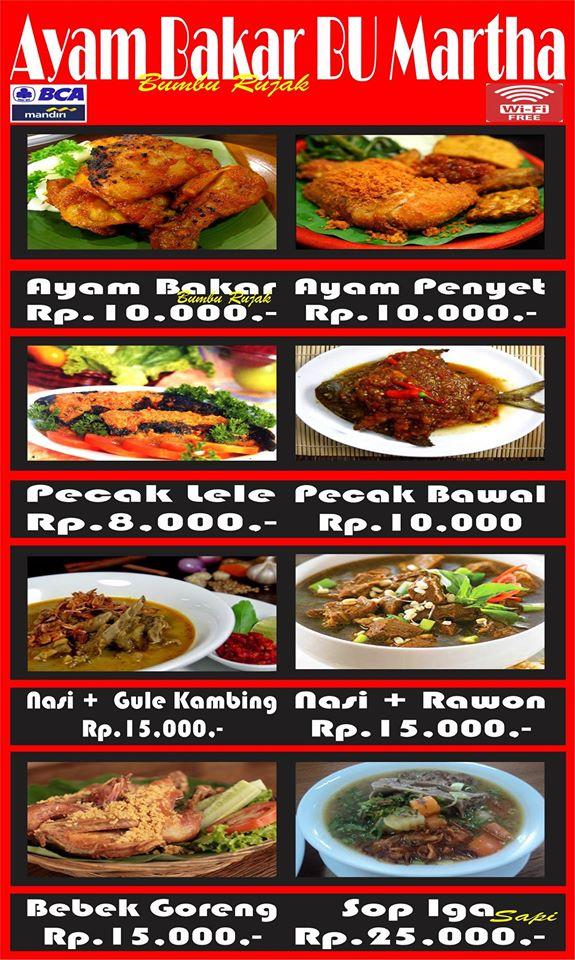 Menu at Rm. Ayam Bakar Bu Martha restaurant, Bekasi Regency