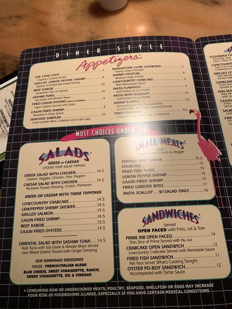 Menu at Flamingo Grill steakhouse, Myrtle Beach, N Kings