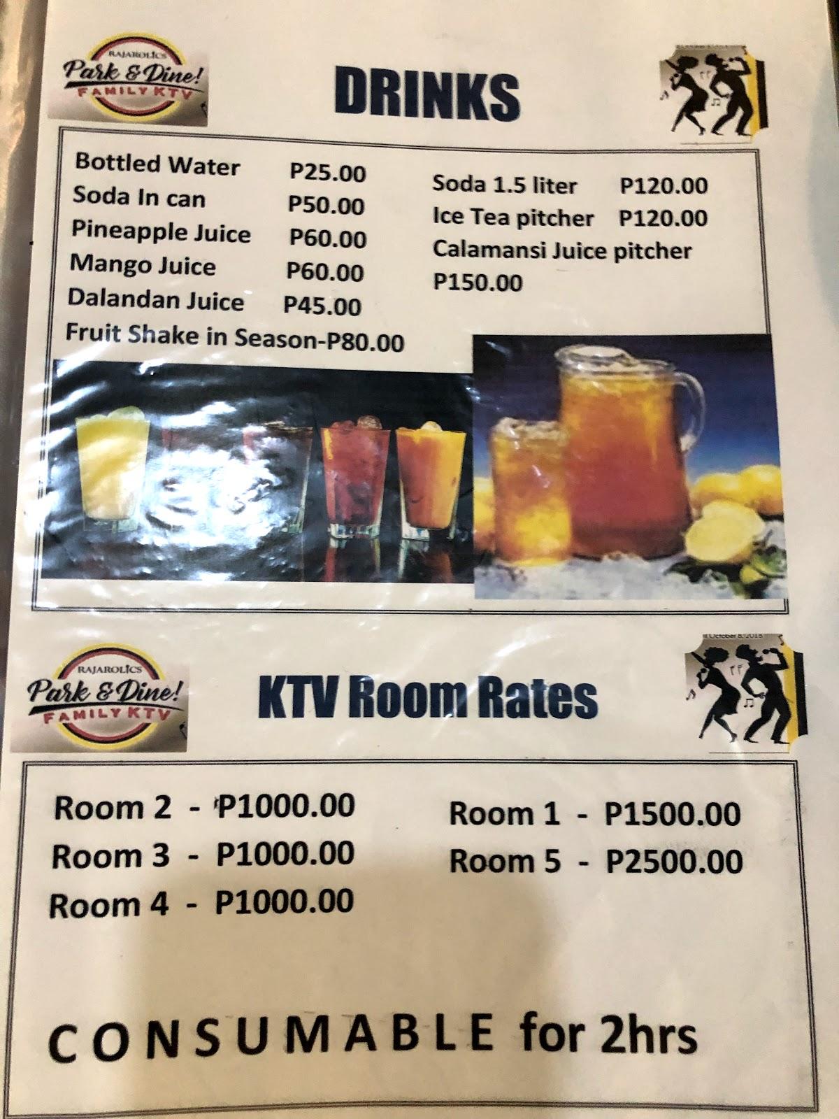 Menu at Park and Dine KTV restaurant, Paniqui