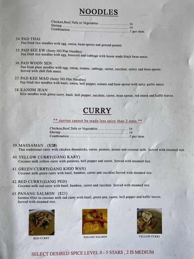 Menu at Thai Plate restaurant, Jackson, 145 Glenwood St