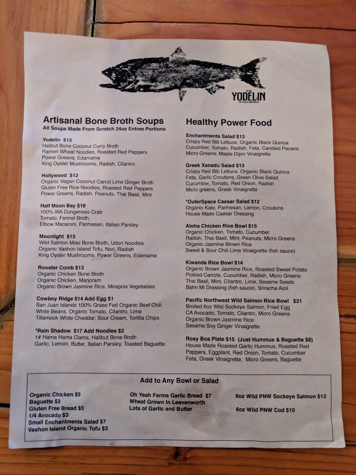 Menu at Yodelin Broth Company and Beer Garden restaurant, Leavenworth