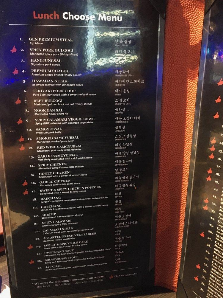 Menu at Gen Korean BBQ House, Concord