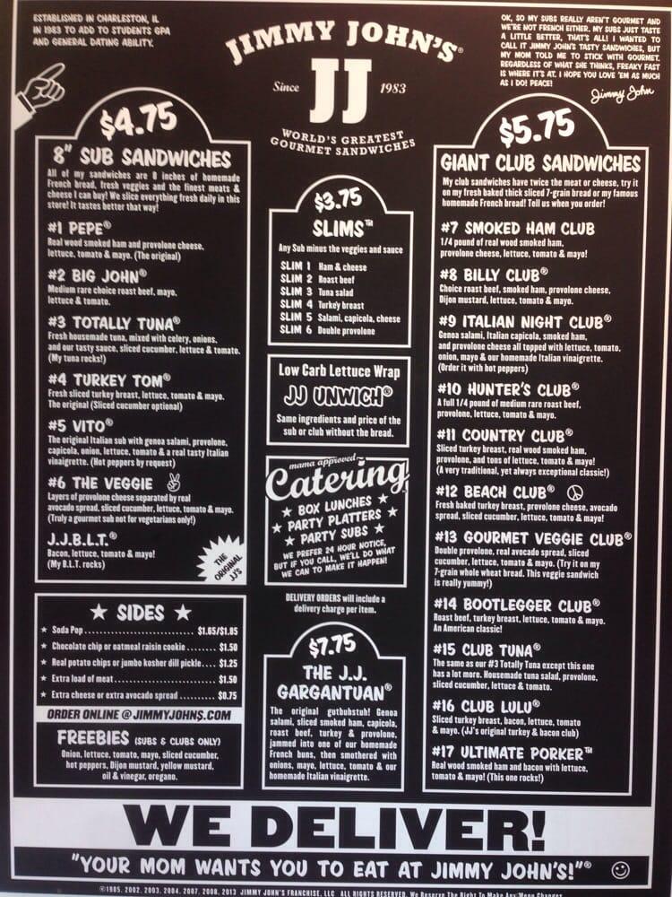 Menu at Jimmy John's fast food, Kalispell, 135 W Idaho St C