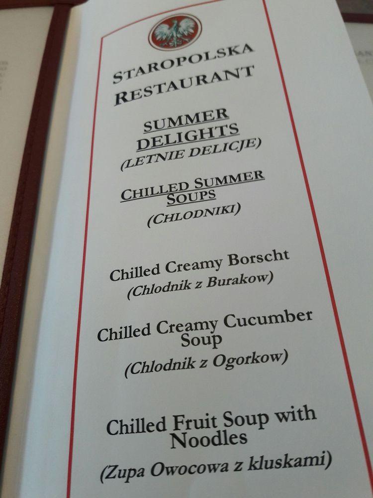 Menu at Staropolska Restaurant, New Britain, 252 Broad St