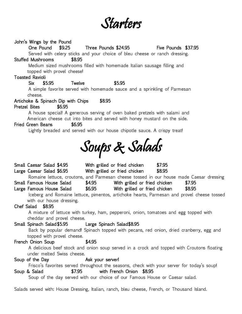 Menu at Frisco's Grill &amp; Pub, Cuba