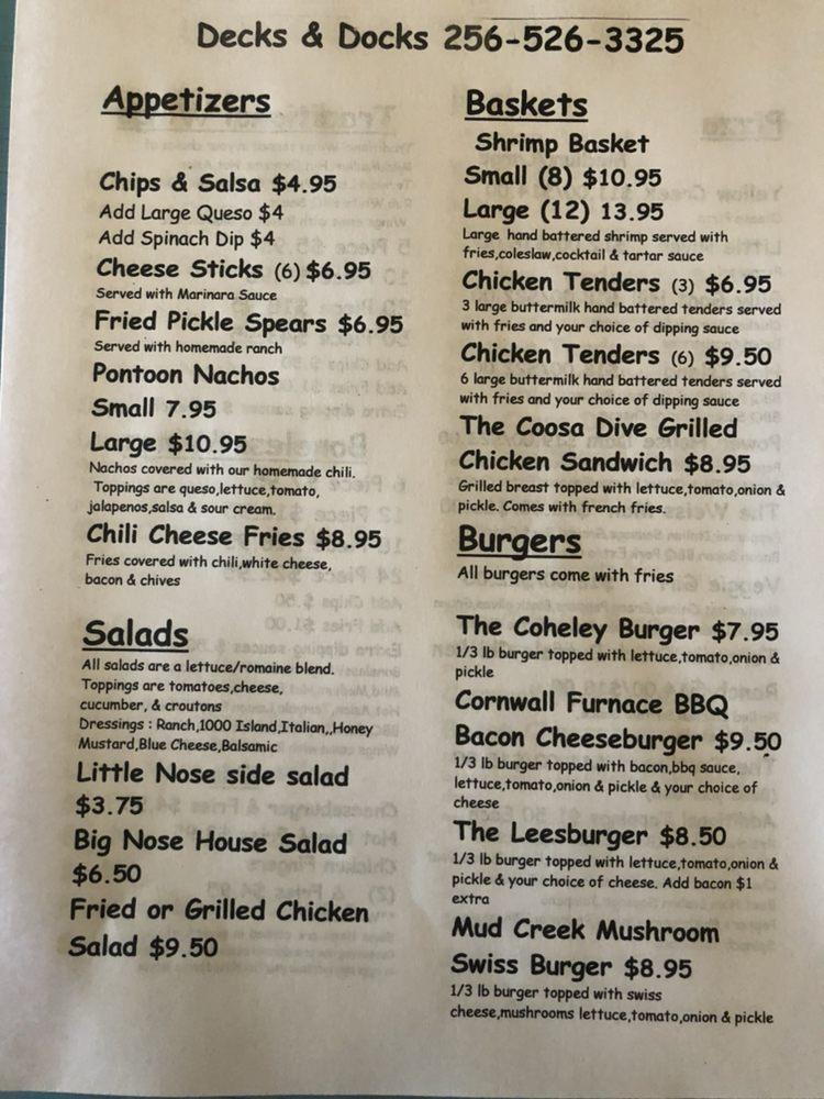 Menu at Decks and Docks pizzeria, Leesburg