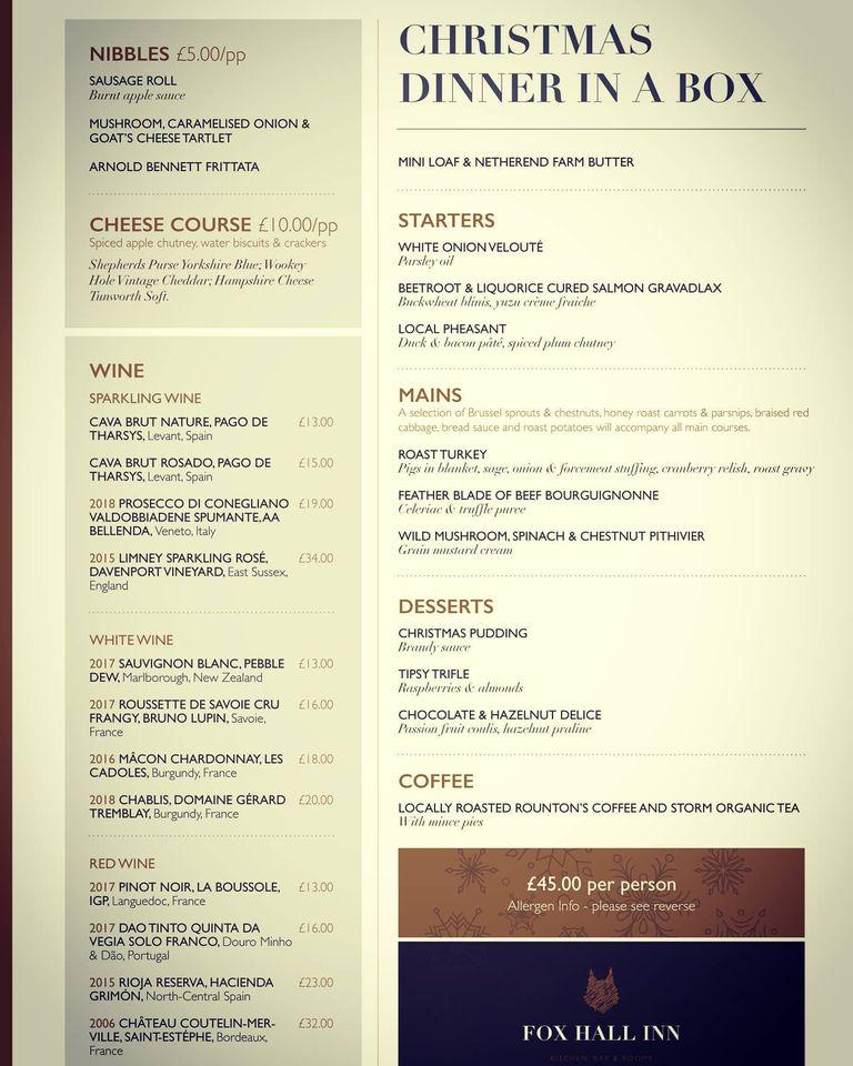 Menu at Fox Hall Inn restaurant, Ravensworth