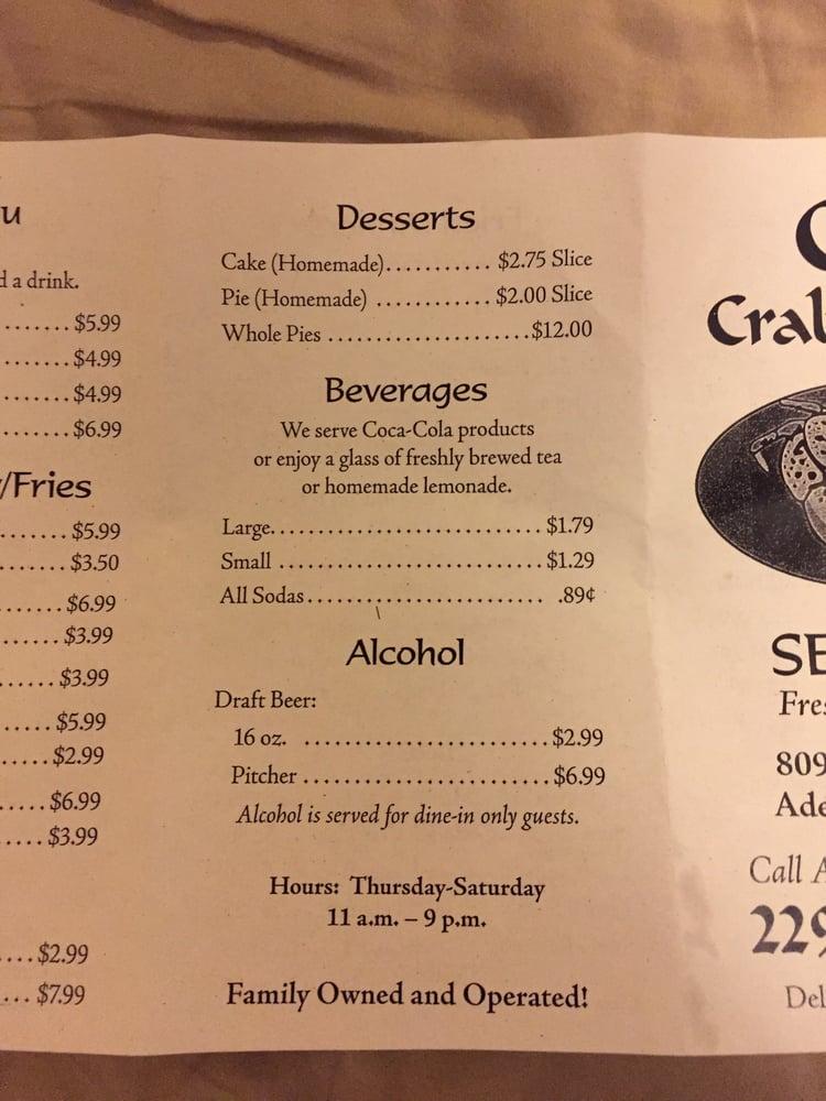 Menu at C & C Crab Shack restaurant, Adel