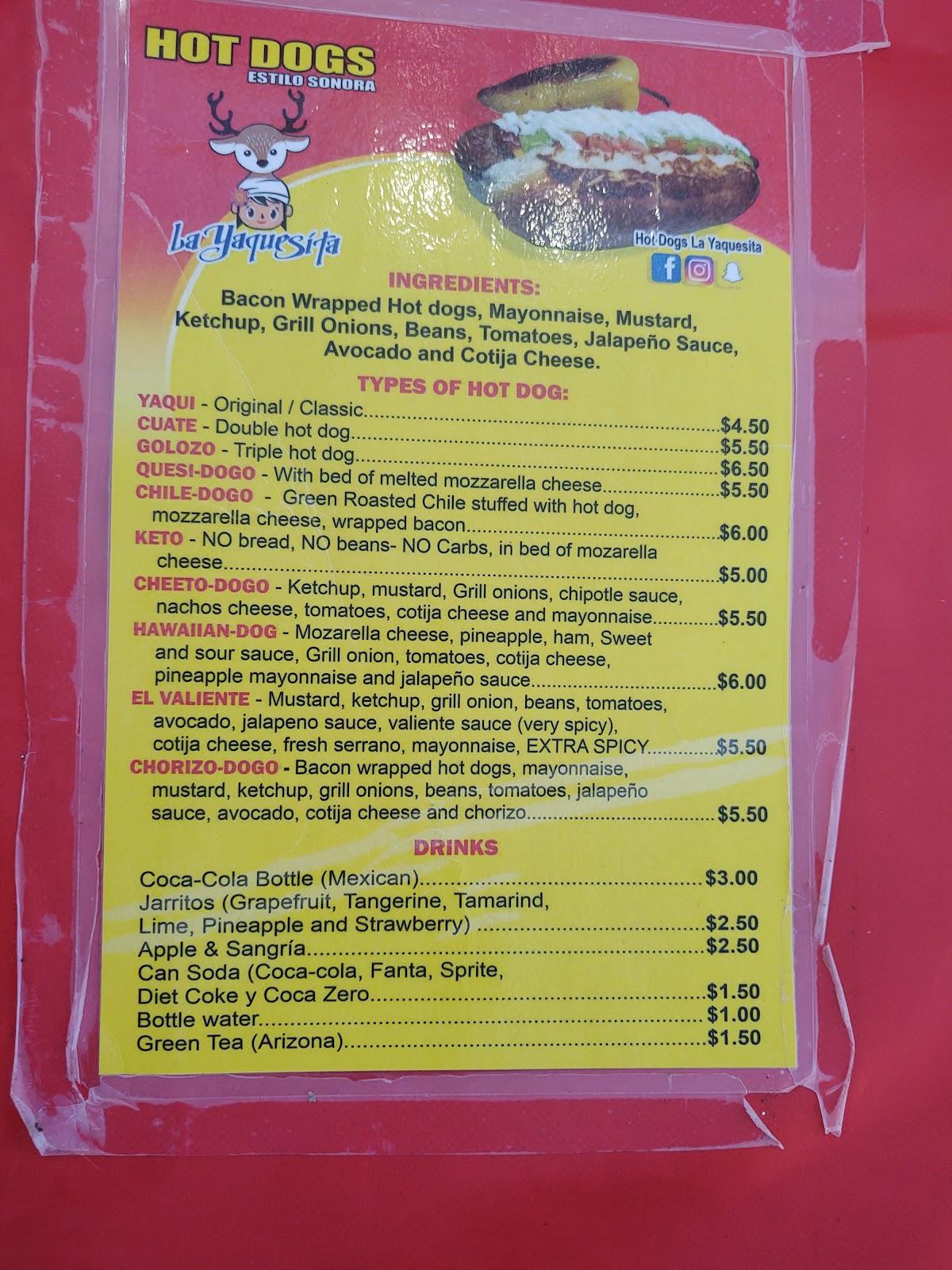Menu at Hot Dogs La Yaquesita fast food, Avondale, W Buckeye Rd