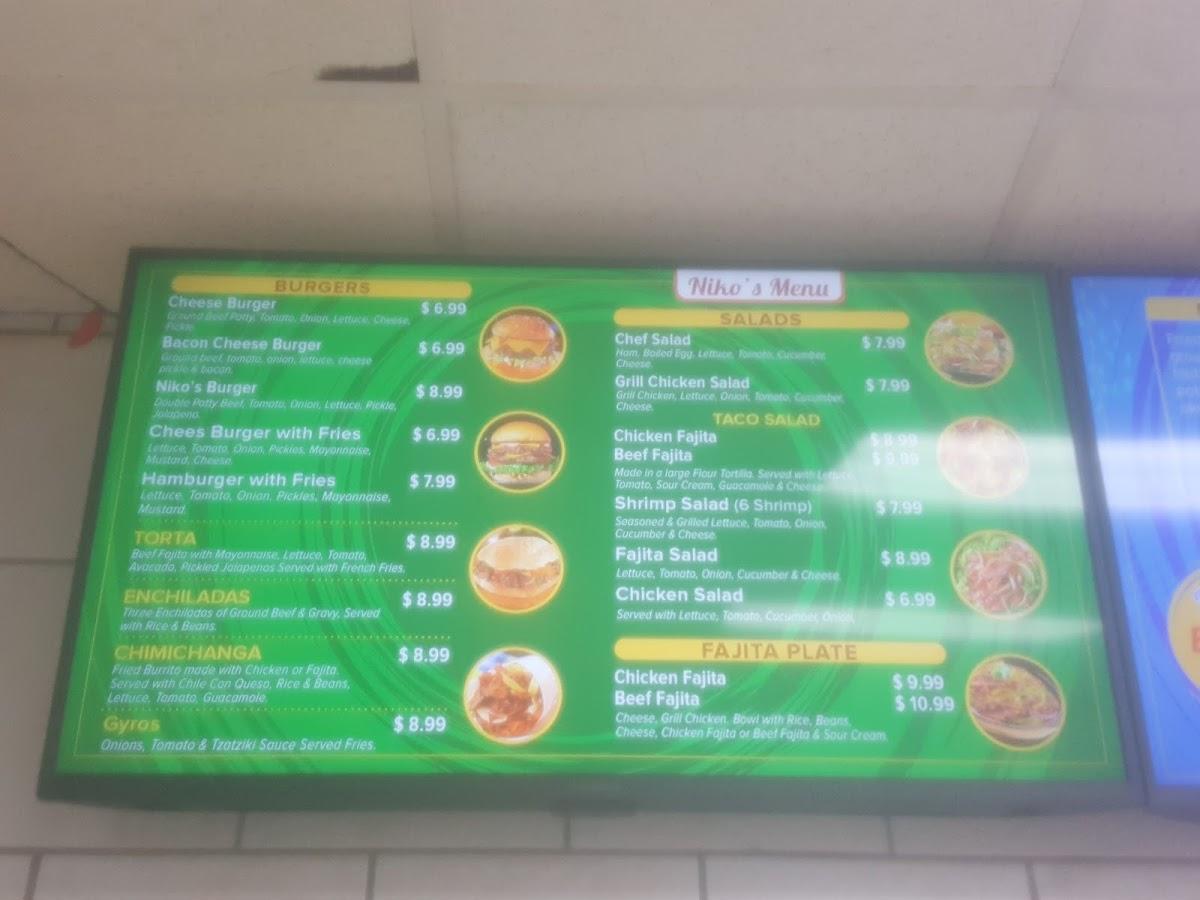 Menu at Niko's Grill restaurant, Freeport