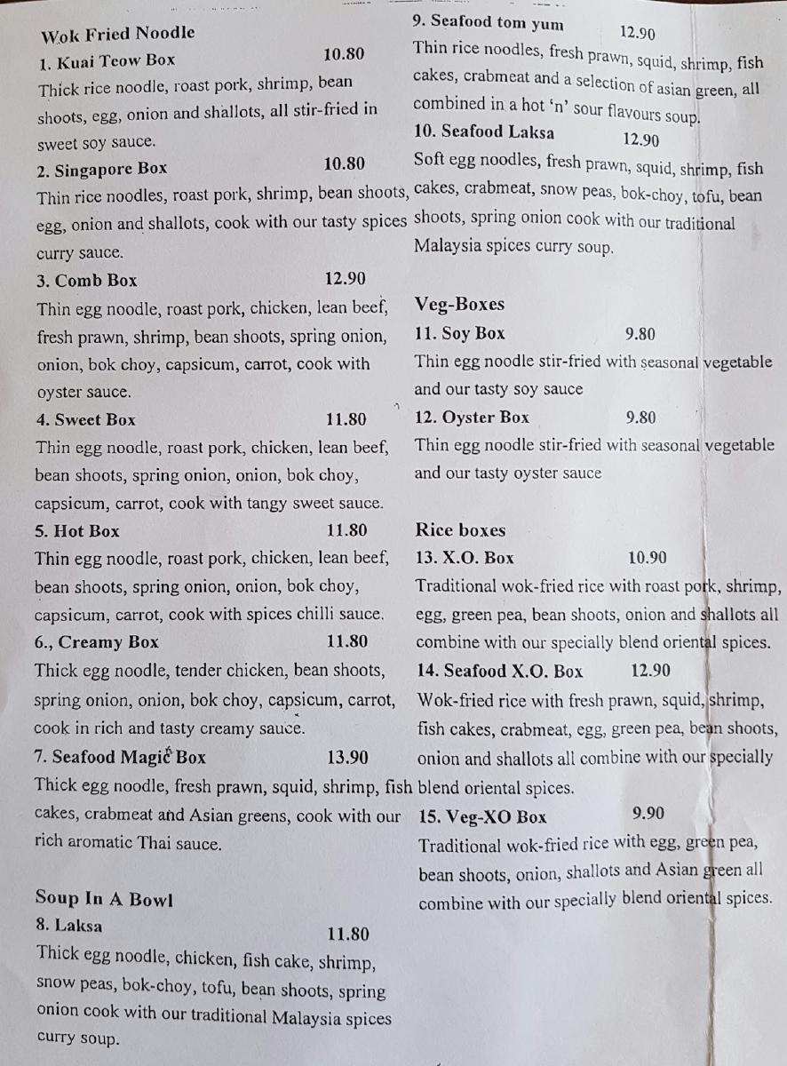 Menu at Noodle House restaurant, Ridgehaven