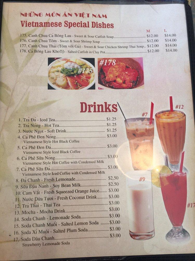 Menu at Pho Bac Noodle Palace restaurant, Modesto
