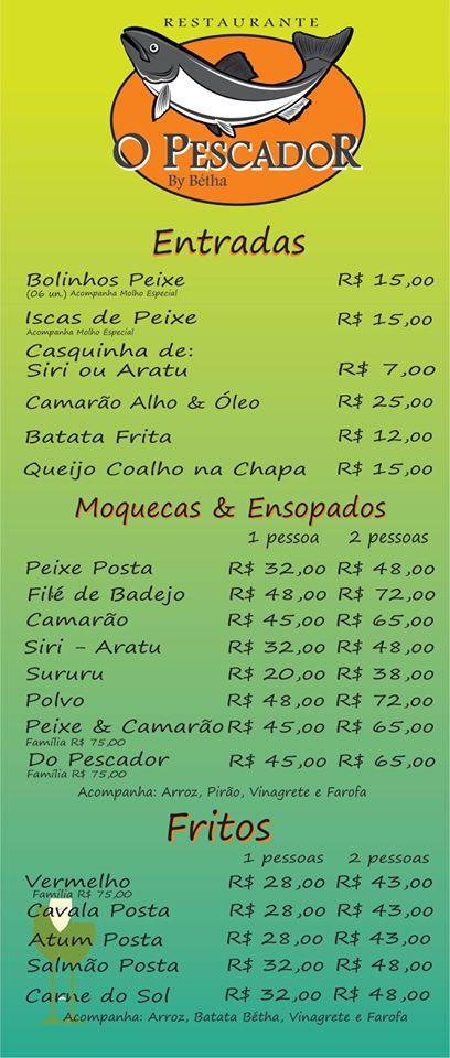 O Pescador cardápio