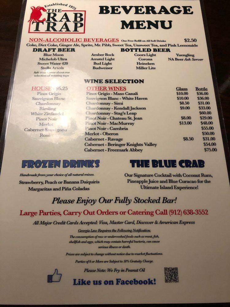 Menu at The Crab Trap pub & bar, Saint Simons Island