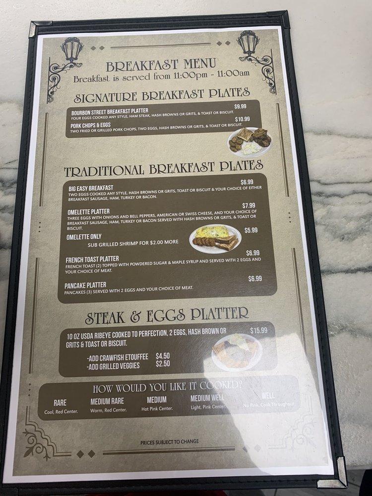 Carta de Bourbon Street Cafe, Jennings