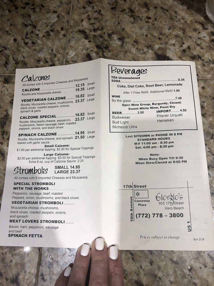 Menu at New York Pizzeria, Vero Beach