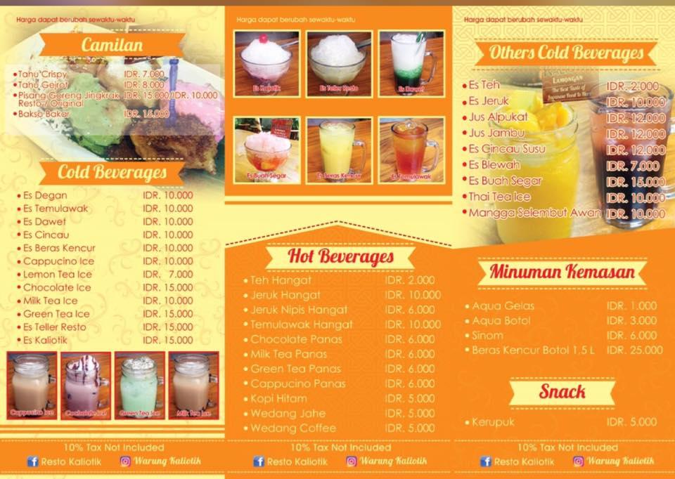 Menu At Resto Kaliotik Restaurant, Lamongan, Vc46+5mh