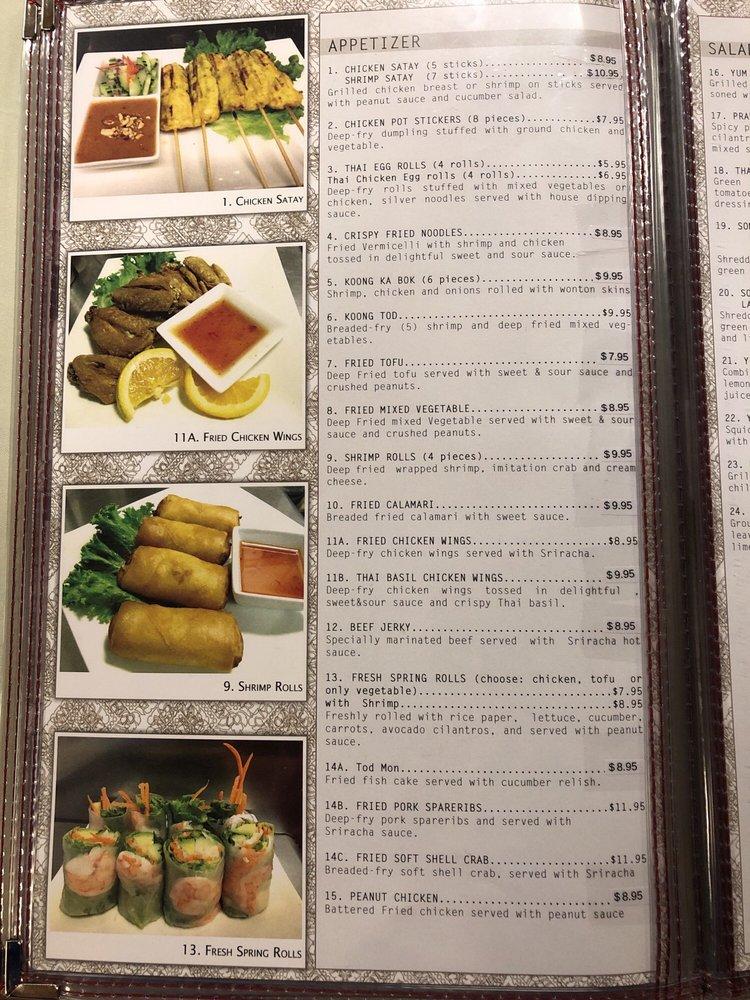 Menu at Thailand Restaurant, Modesto