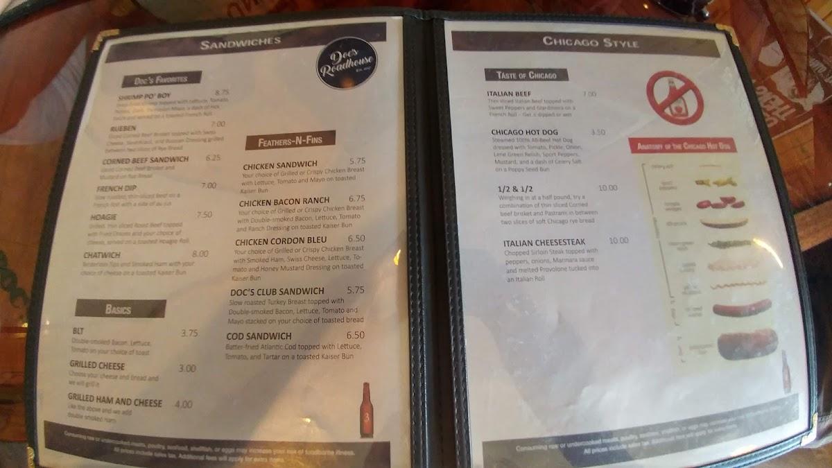 Menu at Doc's Roadhouse Bar & Restaurant, Ettrick