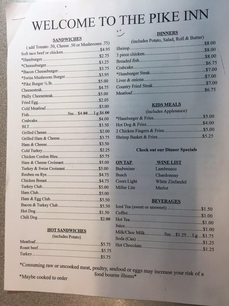 Menu at Pike Inn (The Pike Steakhouse & Pub), Johnstown