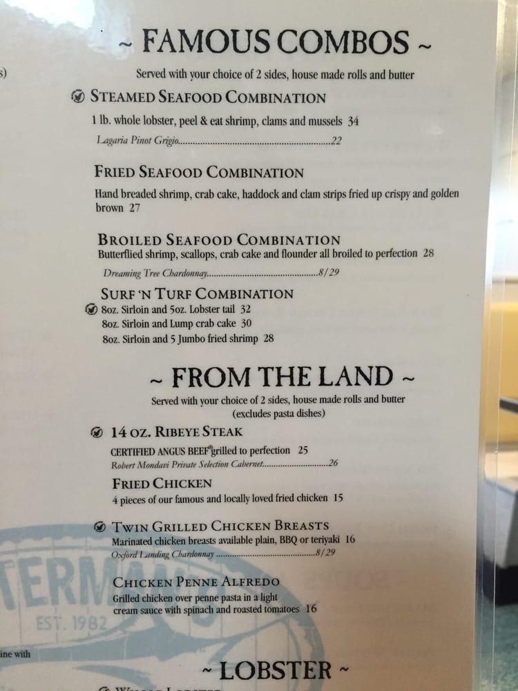 Menu at Waterman’s Seafood Co. restaurant, Ocean City