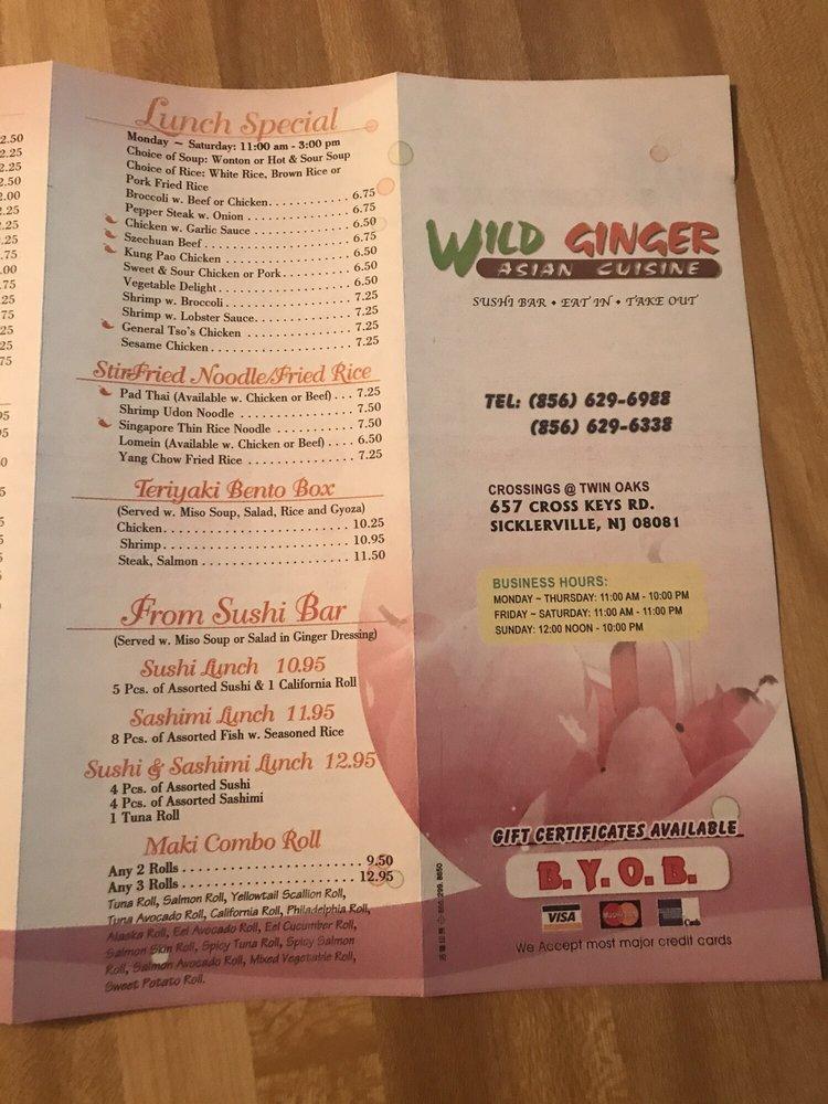 Menu at Wild Ginger restaurant, Washington Township