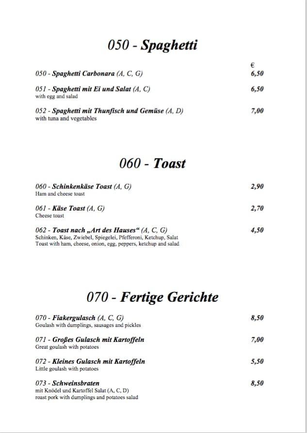 Speisekarte von Gasthaus Timo restaurant, Wien