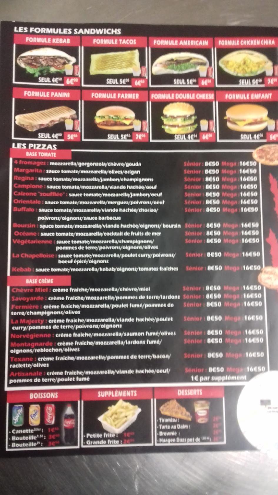 Menu at Majesty Pizza restaurant, La Chapelle-Saint-Mesmin