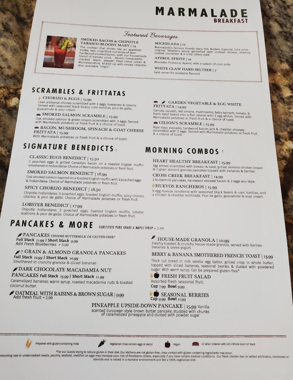 Menu at Marmalade Cafe, El Segundo, Park Pl