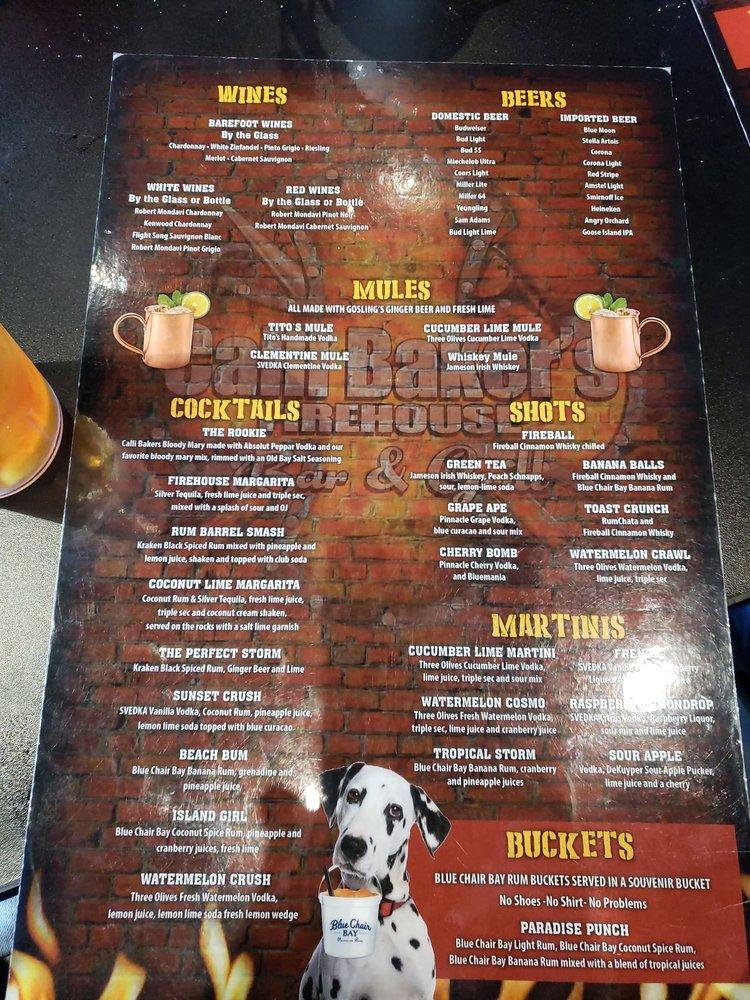 Menu at Calli Baker's Firehouse & Grill pub & bar, Myrtle Beach, 910