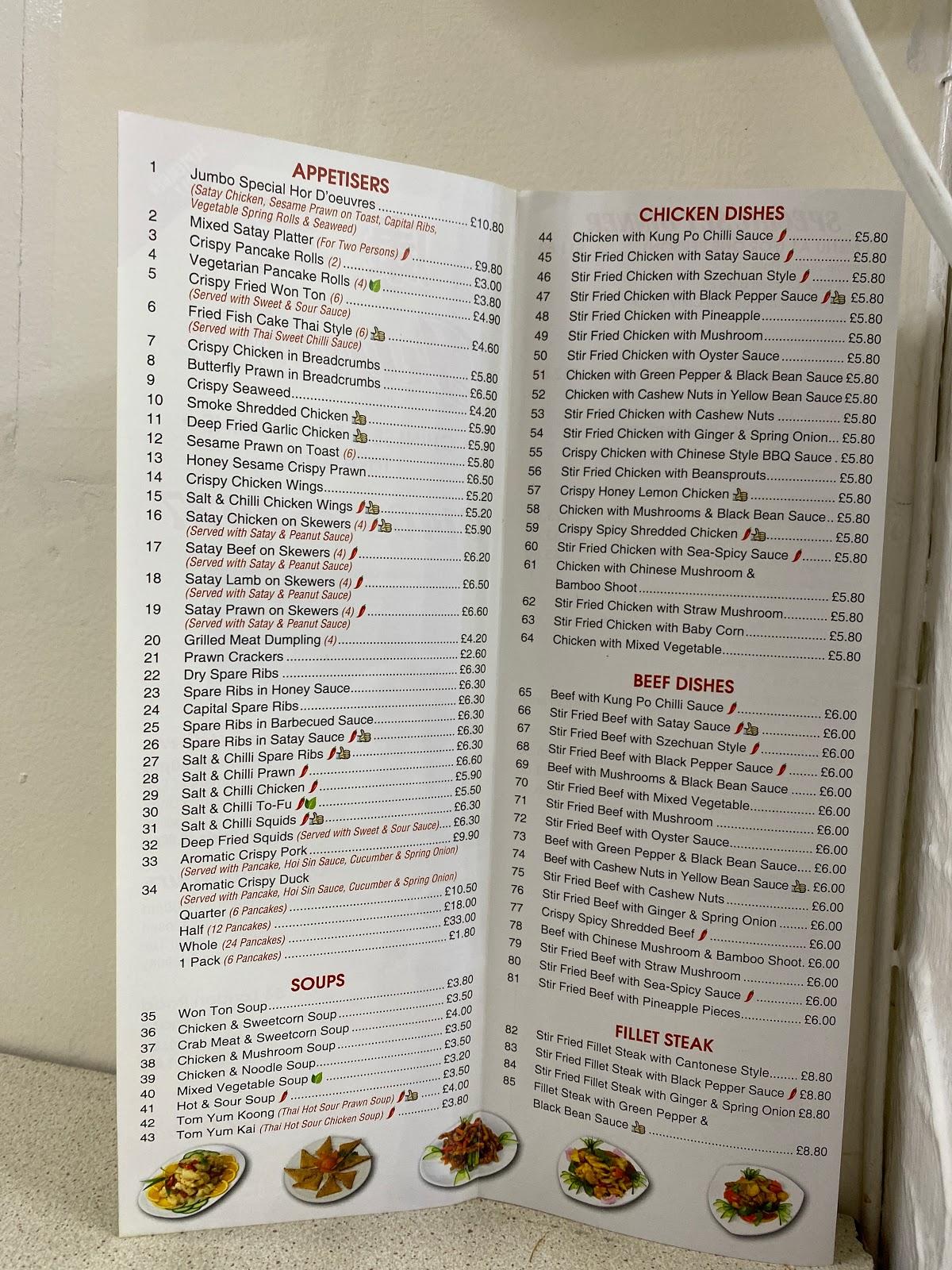 Menu at Jumbo Chinese & Thai Take Away fast food, Horsham