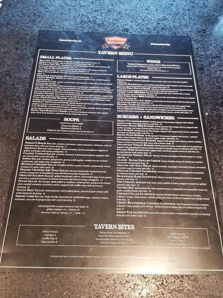 Menu at Tommys Tavern + Tap restaurant, Morris Plains