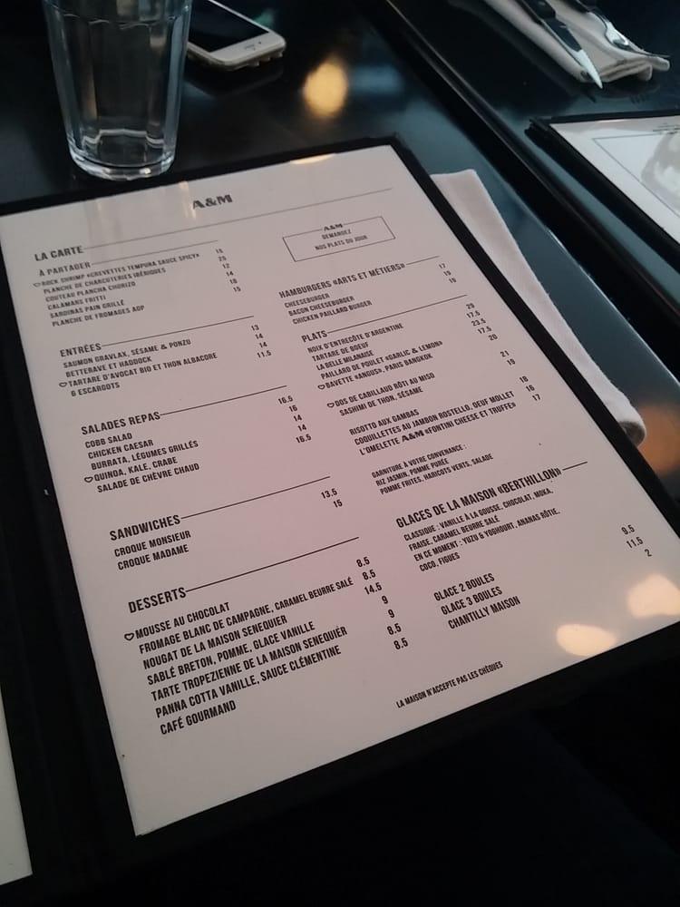 Menu at Café des Arts et Métiers, Paris